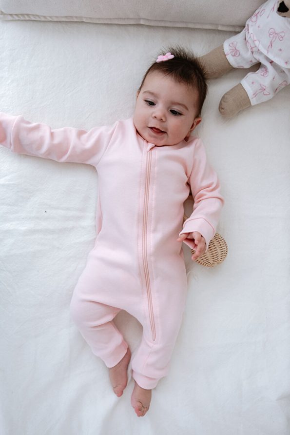 Tuğba Swan Zip-Up Footless Baby Romper - Pureline Series - Pink
