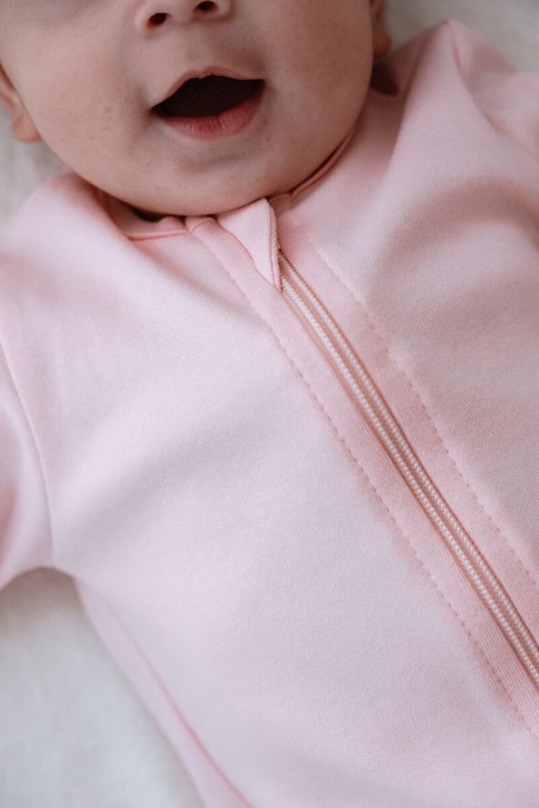 Tuğba Swan Zip-Up Footless Baby Romper - Pureline Series - Pink