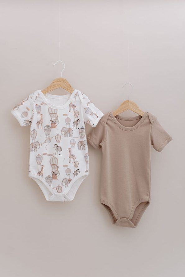Tuğba Swan Short Sleeve Baby Bodysuit - Pureline Series - Mink