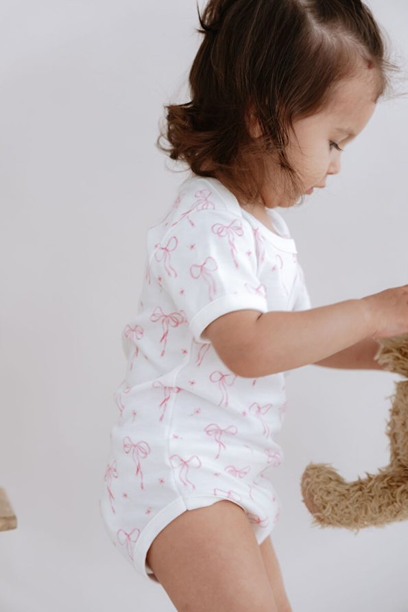 Tuğba Swan Short Sleeve Baby Bodysuit - Pureline Series - Dainty Bows