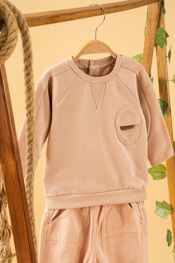 Trendy Beige Cotton Sweatshirt and Pants Set for Kids
