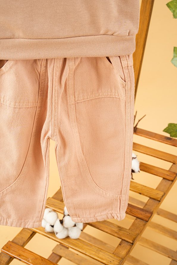 Trendy Beige Cotton Sweatshirt and Pants Set for Kids