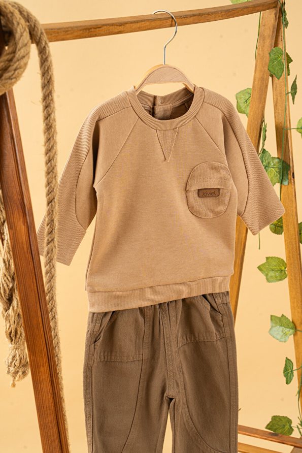 Trendy Baby Kids Camel Bicycle Neck Sweatpants Set