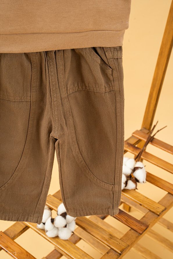Trendy Baby Kids Camel Bicycle Neck Sweatpants Set
