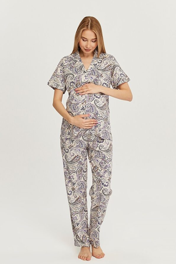 LIKAPA Front Button Short Sleeve Maternity Pajama Set