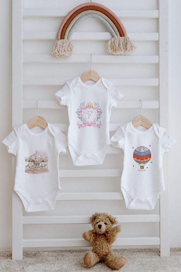 Tuğba Swan 3-Pack Baby Bodysuit - Pink Royal Series - F Letter