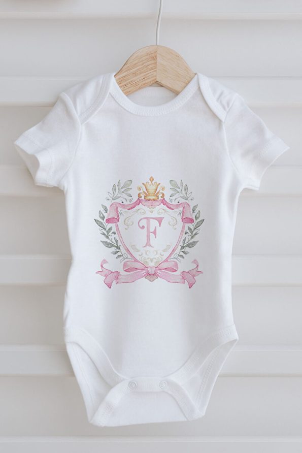 Tuğba Swan 3-Pack Baby Bodysuit - Pink Royal Series - F Letter