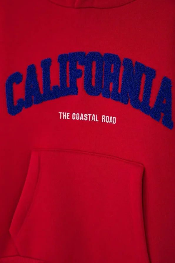 Trendyolmilla Kids Red Unisex Cotton Hoodie with Slogan Print