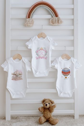 Tuğba Swan 3-Pack Baby Bodysuit - Pink Royal Series - R Letter