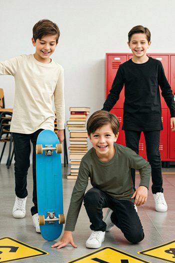 Trendyolmilla Kids Black-Stone-Olive 3-Piece Boys' 100% Cotton Regular Fit T-Shirt