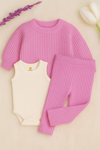 LilJoy Baby 3-Piece Winter Set Sweater Leggings Bodysuit Pink