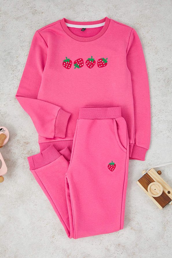 Trendyolmilla Kids Dark Pink Printed Girls' Short Set