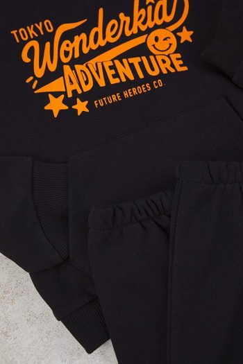 Trendyolmilla Kids Black Cotton Hooded Oversized Sweatshirt and Pants Set