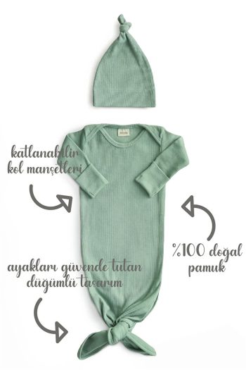 Minuche Ribbed Baby Bodysuit and Hat Set 100% Cotton - Easy Diaper Access Design