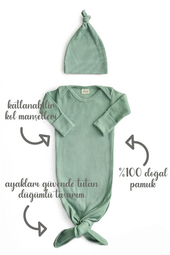 Minuche Ribbed Baby Bodysuit and Hat Set 100% Cotton - Easy Diaper Access Design