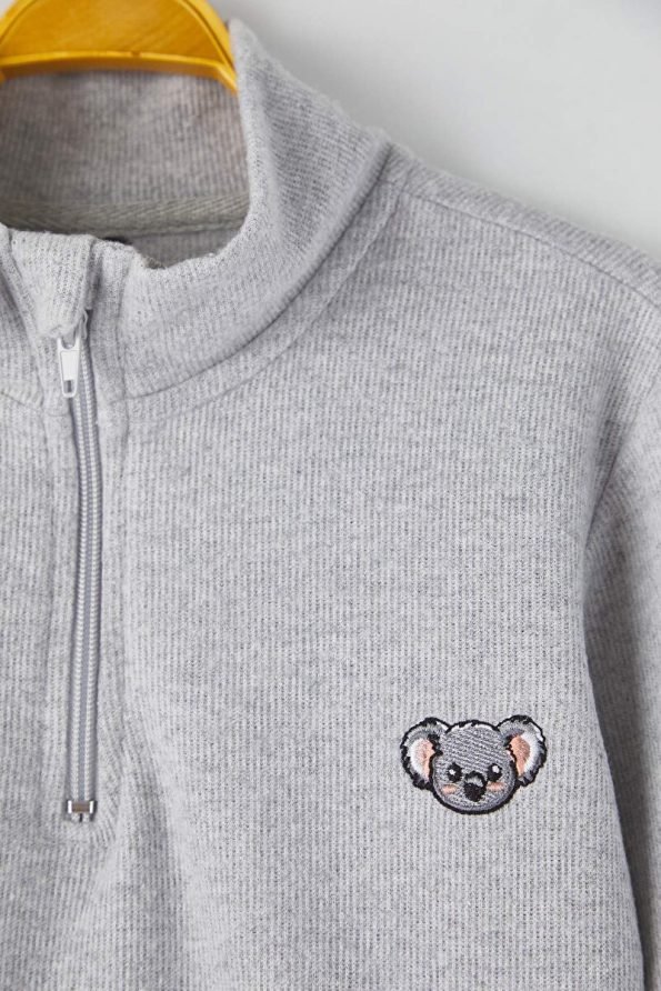 Trendyolmilla Kids Gray Melange Cotton Printed High Neck Regular Fit Sweatshirt