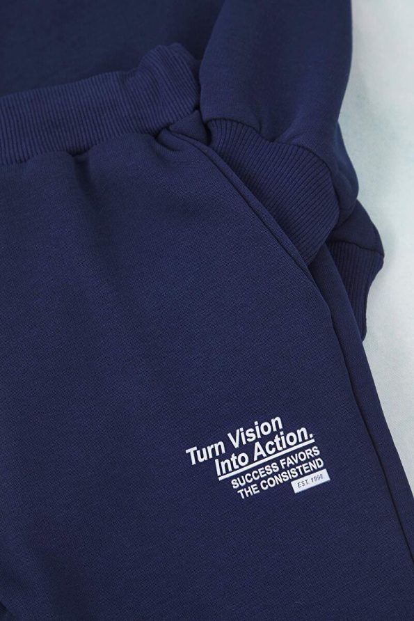 Trendyolmilla Kids Navy Blue Boys Cotton Slogan Printed Polo Neck Set