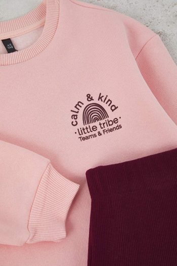 Trendyolmilla Kids Powder Pink Cotton Oversized Knit Set for Girls