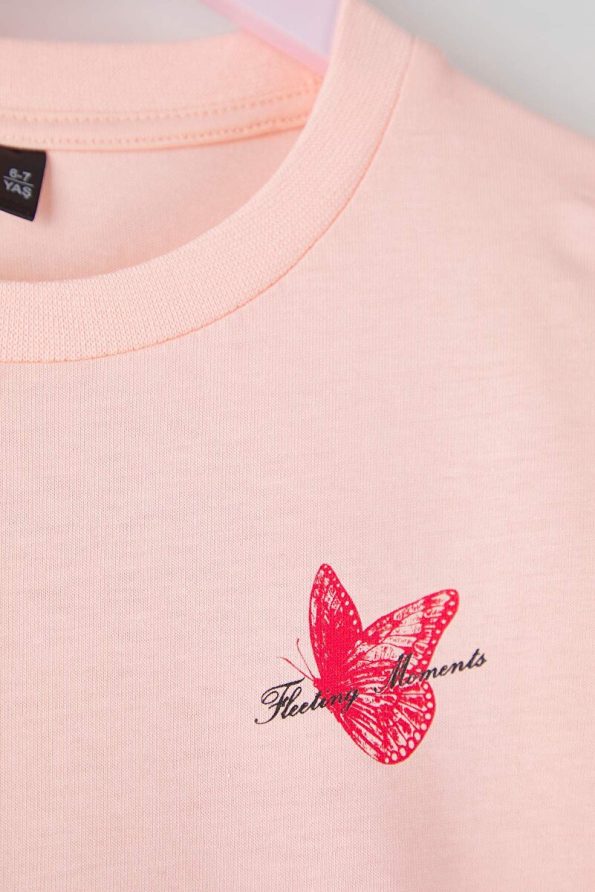 Trendyolmilla Kids Light Pink Girls' 100% Cotton Animal Print Regular Knit T-Shirt