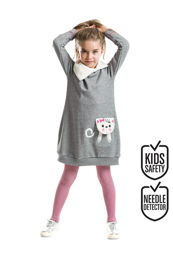 MSHB&G Shawl Collar Cat Pocket Plush Grey Winter Dress for Girls