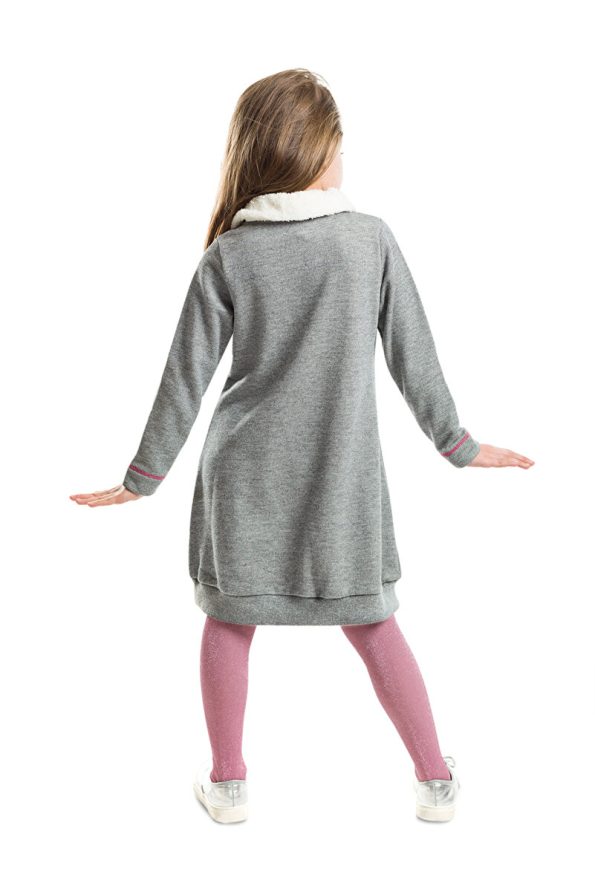 MSHB&G Shawl Collar Cat Pocket Plush Grey Winter Dress for Girls