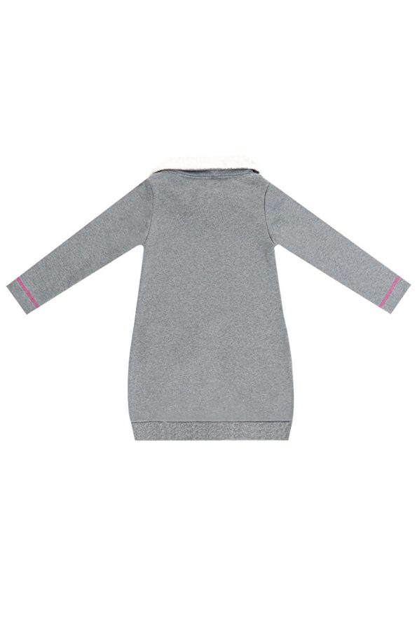 MSHB&G Shawl Collar Cat Pocket Plush Grey Winter Dress for Girls