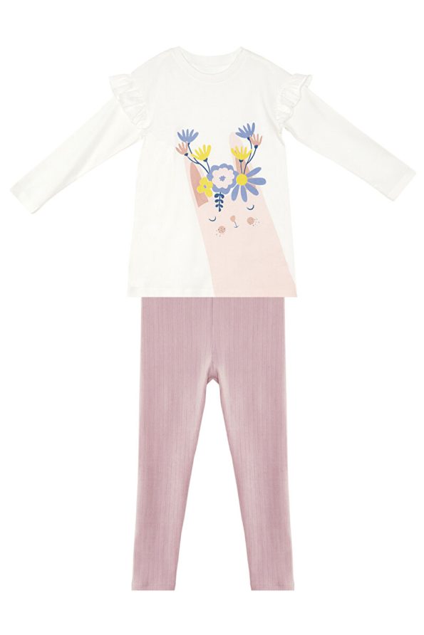 Floral Bunny Girl Velvet Leggings and Tunic Set