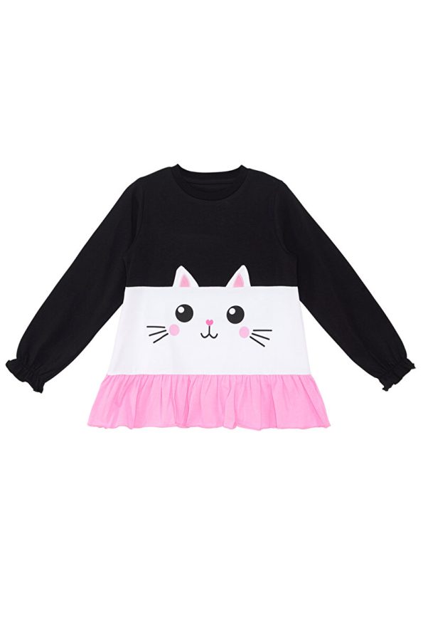 Denokids Ruffled White Cat Girl T-Shirt and Leggings Set
