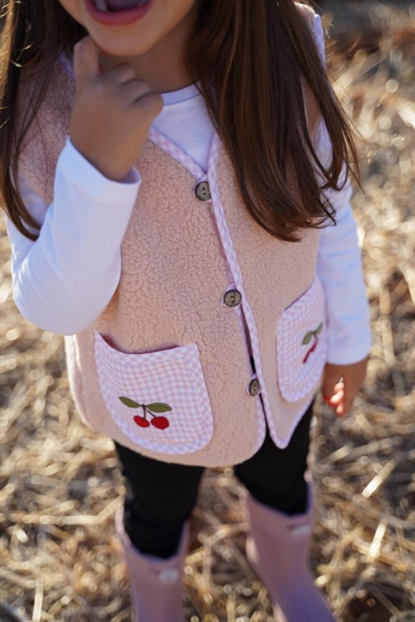Cherry Embroidered Pink Teddy Vest for Babies and Kids