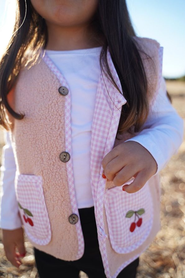 Cherry Embroidered Pink Teddy Vest for Babies and Kids