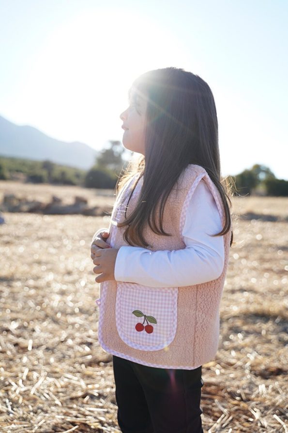 Cherry Embroidered Pink Teddy Vest for Babies and Kids