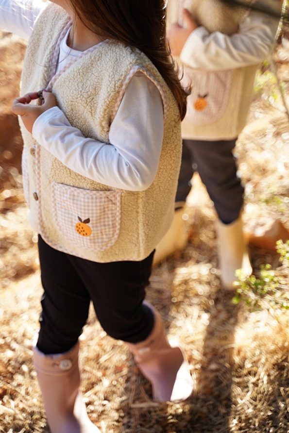 Kirazkids Peach Embroidered Teddy Cream Baby Vest