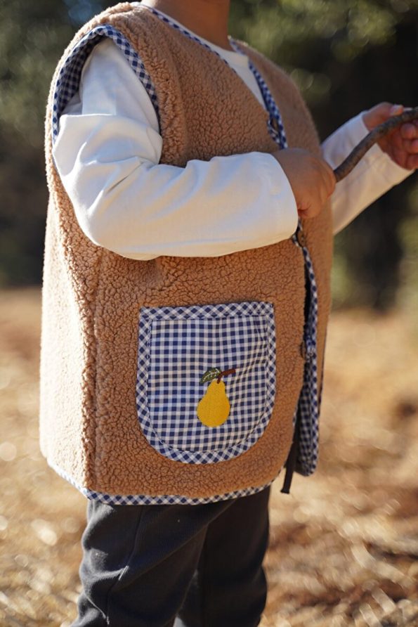 Cherry Kids Brown Teddy Vest with Pear Embroidery