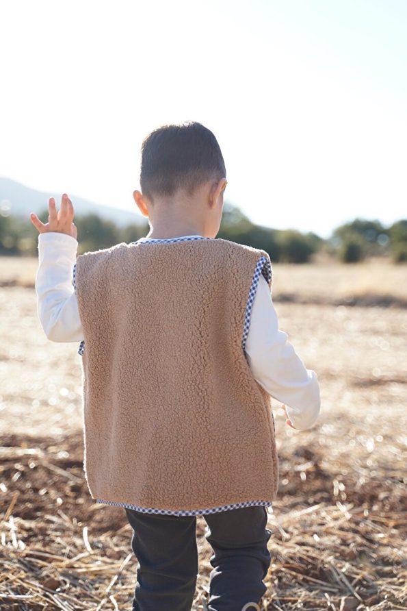 Cherry Kids Brown Teddy Vest with Pear Embroidery
