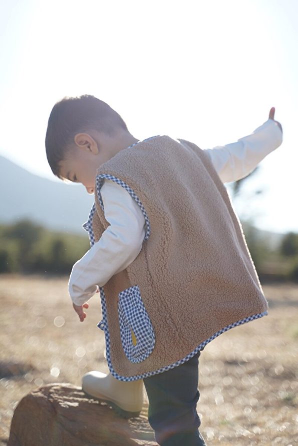 Cherry Kids Brown Teddy Vest with Pear Embroidery