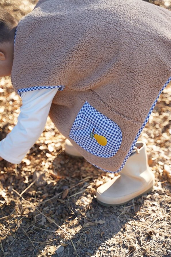 Cherry Kids Brown Teddy Vest with Pear Embroidery