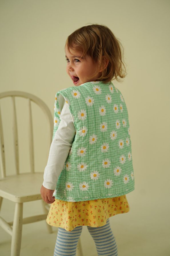 Cherry Kids Daisy Print Green Plush Baby Vest
