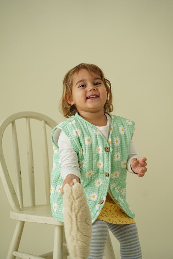 Cherry Kids Daisy Print Green Plush Baby Vest