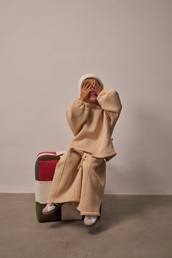 Oh La La Koala Beige Asymmetrical Detail Top and Bottom Set for Kids
