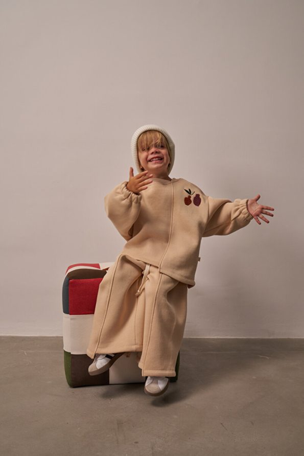 Oh La La Koala Beige Asymmetrical Detail Top and Bottom Set for Kids