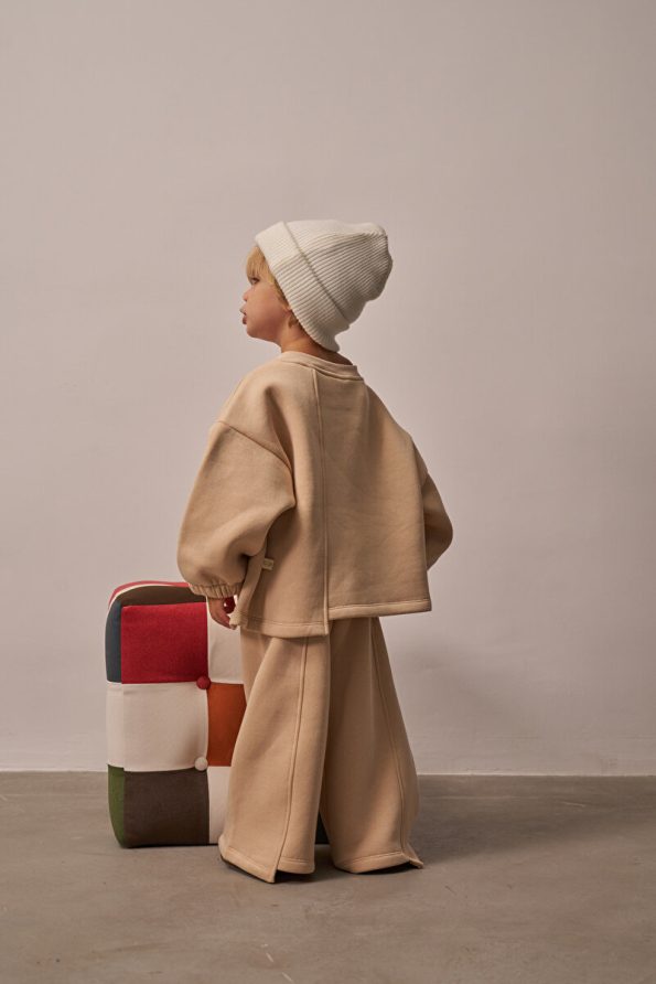 Oh La La Koala Beige Asymmetrical Detail Top and Bottom Set for Kids