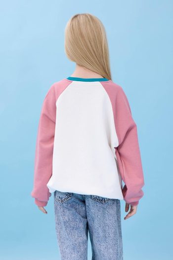 Perendi Girls' Elephant Print Oversized Seasonal Sweatshirt - Cream/Pink