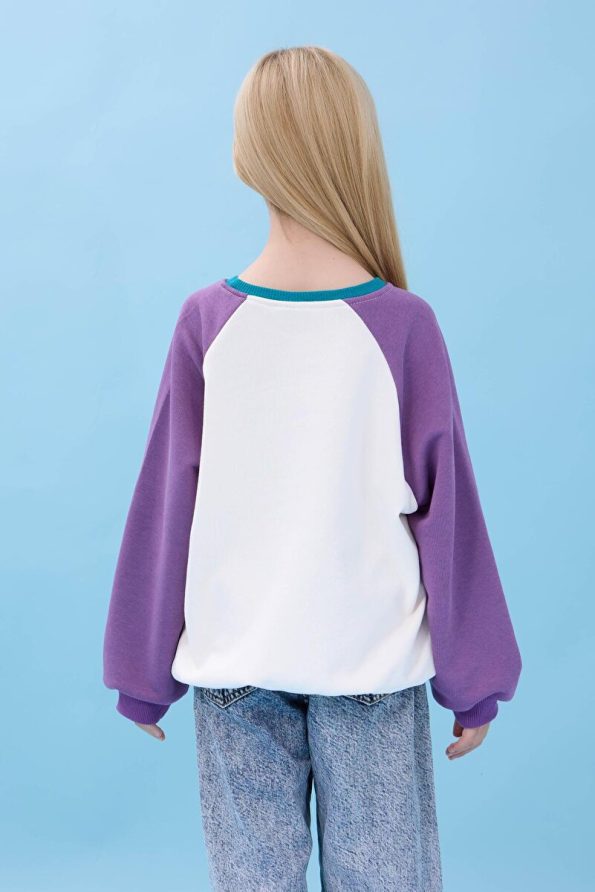 Perendi Girls' Elephant Print Oversized Seasonal Sweatshirt - Cream/Purple