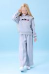 Perendi Girls' Hooded Fleece-Lined Cat Embroidered Winter Set Gray