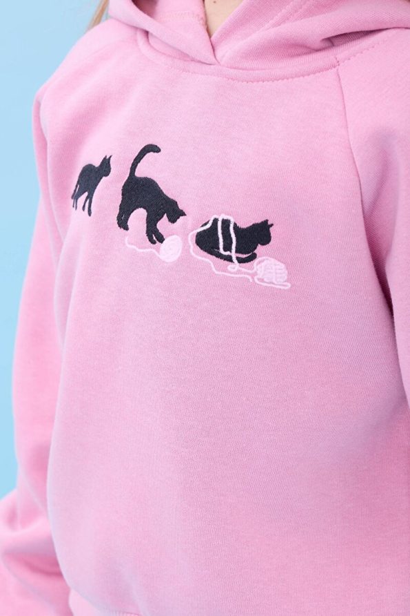 Perendi Girls' Hooded Winter Set with Cat Embroidery in Light Pink