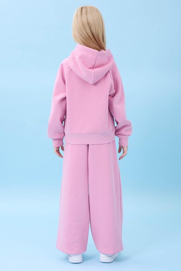 Perendi Girls' Hooded Winter Set with Cat Embroidery in Light Pink