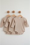 Lindakids 100% Cotton Long Sleeve Snap Closure Baby Bodysuit Set in Beige