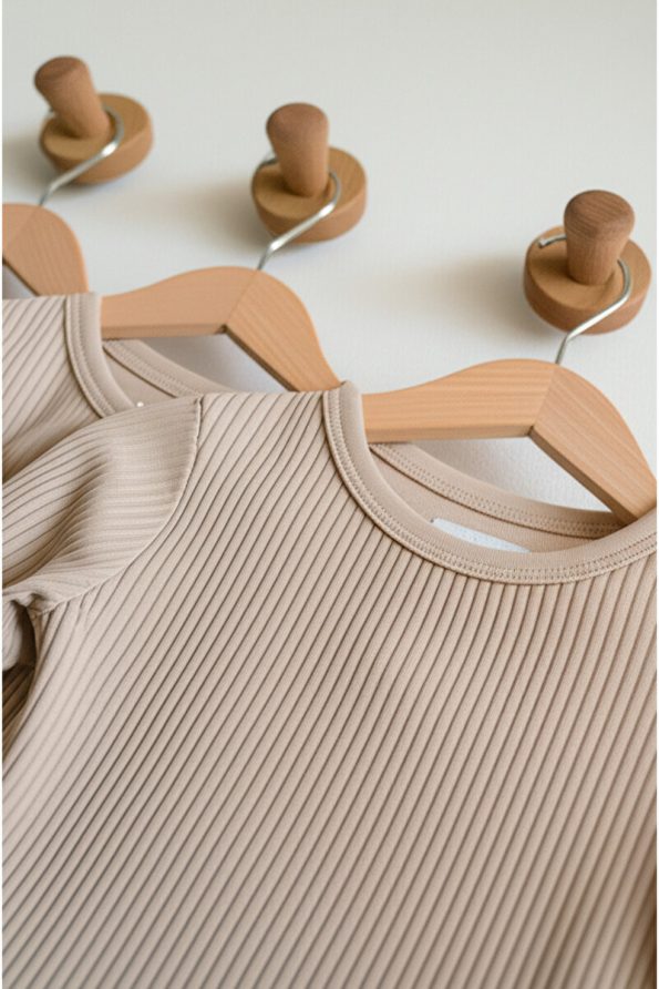 Lindakids 100% Cotton Long Sleeve Snap Closure Baby Bodysuit Set in Beige