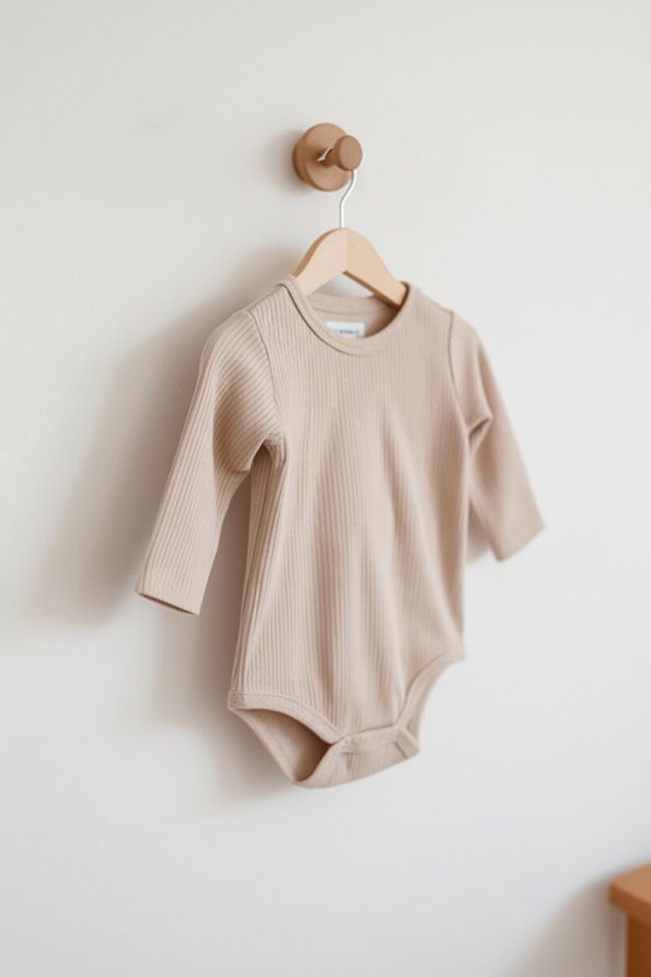 Lindakids 100% Cotton Long Sleeve Snap Closure Baby Bodysuit Set in Beige