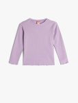 Girls' Long Sleeve Basic T-Shirt with Ribbed Cotton Crew Neck